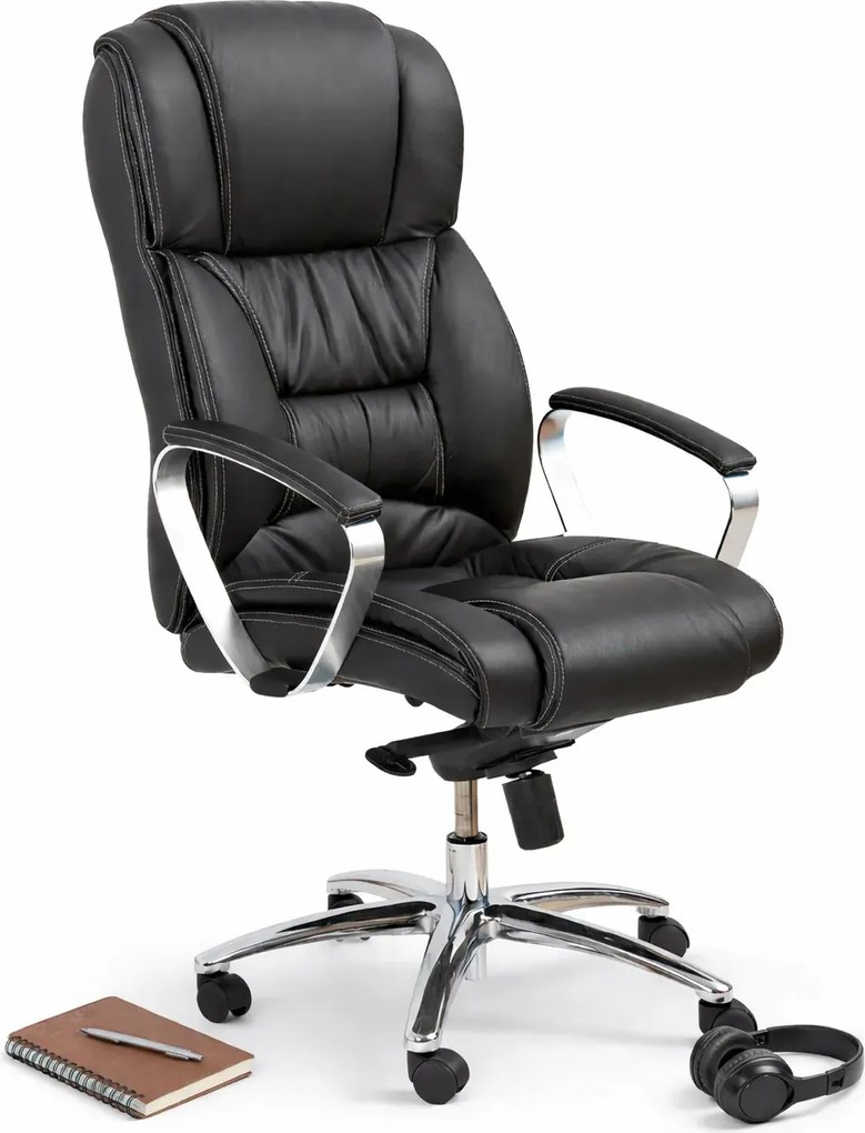 Czarny skórzany fotel biurowy regulowany T4-E97