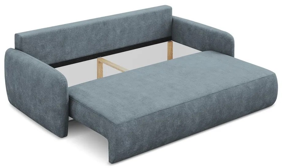 Szaroniebieska rozkładana sofa z tkaniny szenilowej ze schowkiem 218 cm Lilo – Makamii
