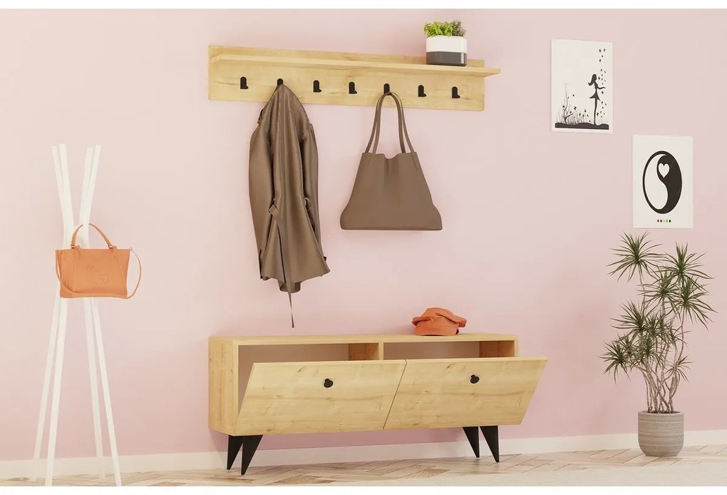 Wieszak ścienny z półką na buty Rupa Oak