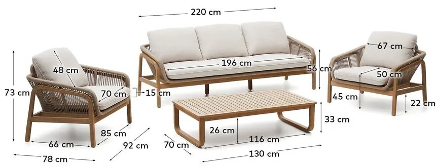 Beżowy zestaw mebli ogrodowych z litego drewna akacjowego dla 5 osób Vellana – Kave Home