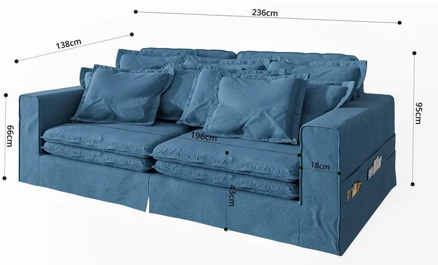 Niebieska sofa 236 cm Nora – Ropez