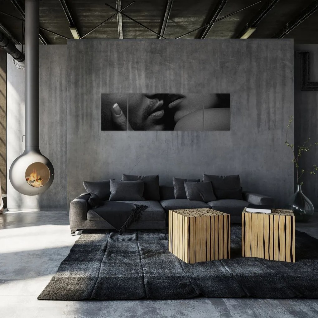 Obraz - Pocałunek, czarno - białe zdjęcie (170x50 cm)