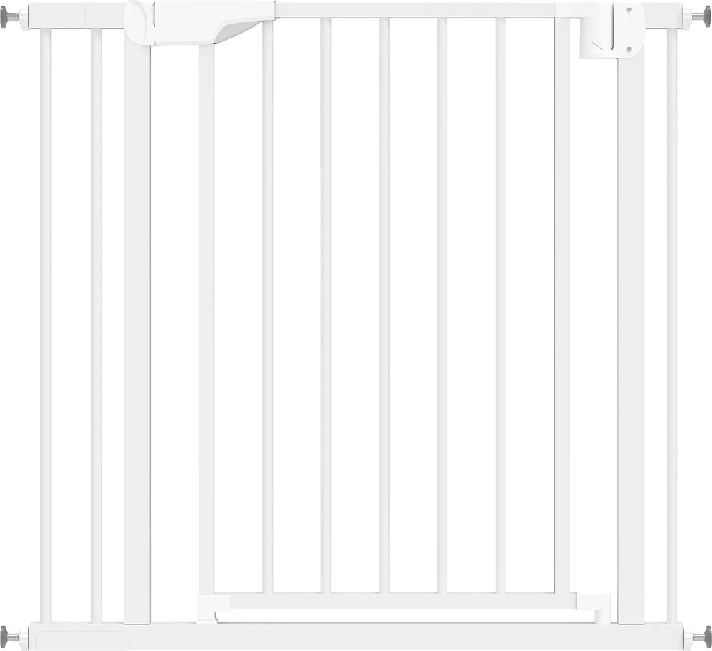 PawHut Bramka Ochronna Bez Wiercenia z Automatycznym Zamykaniem dla Dzieci i Zwierząt 76–89 x 76 cm, Biała | Aosom PL