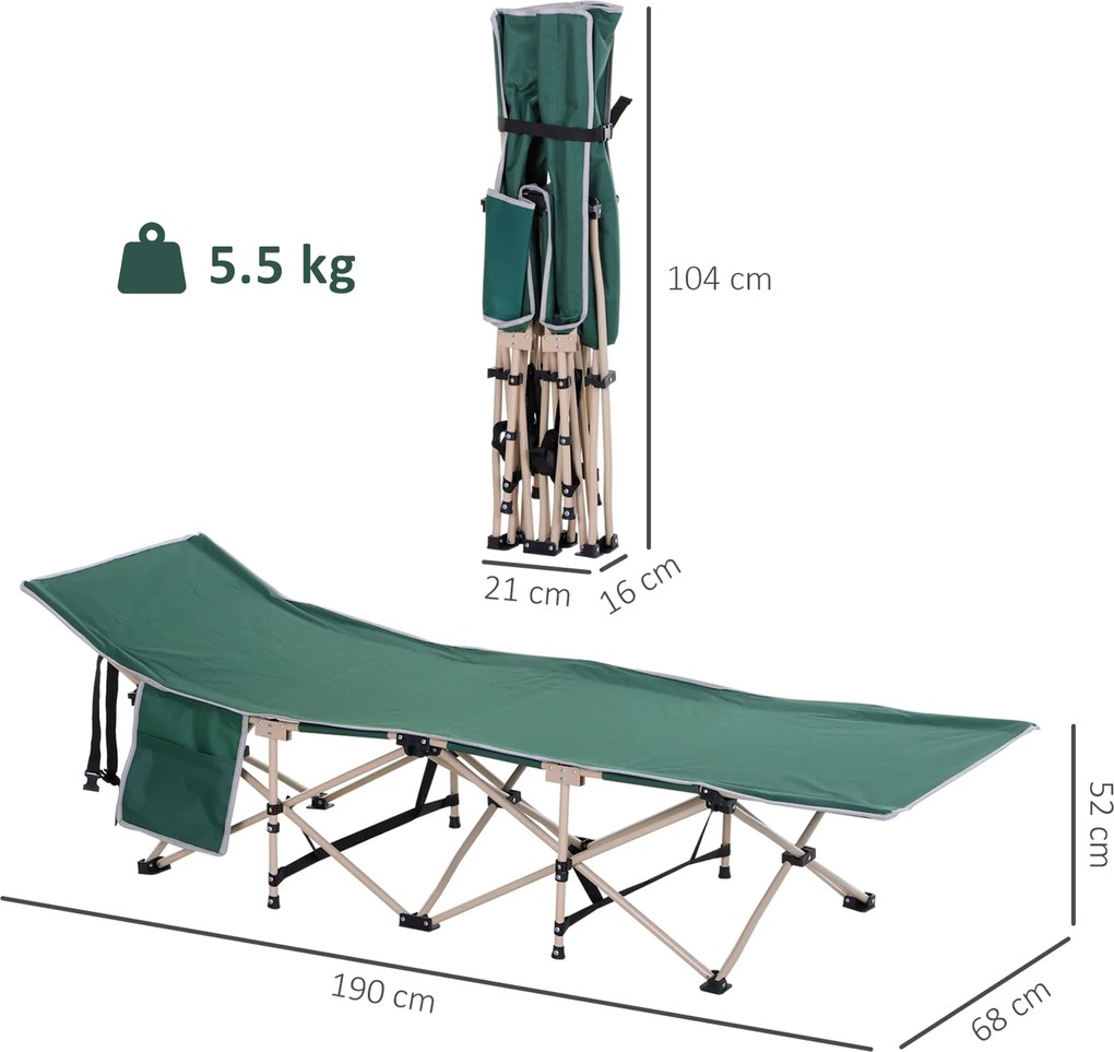 Outsunny Łóżko kempingowe składane odporny na warunki atmosferyczne zielony beżowy 190x68x52cm z torbą | Aosom PL