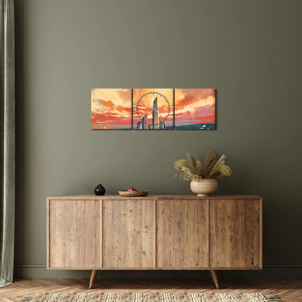 Obraz - Malowane miasto (z zegarem) (90x30 cm)