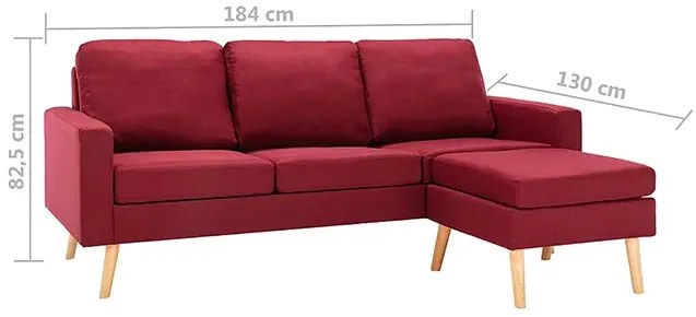 3-osobowa sofa z podnóżkiem czerwone wino - Muria 4Q