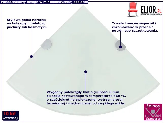 Półka narożna z białego szkła - Atrosa 2X