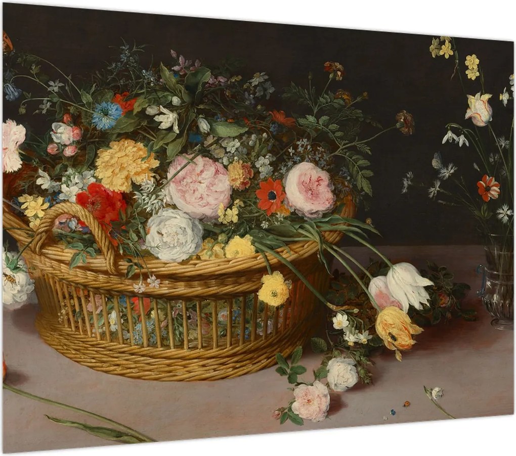 Obraz - Jan Brueghel the Elder, Flowers in a Basket and a Vase, reprodukcje (70x50 cm)