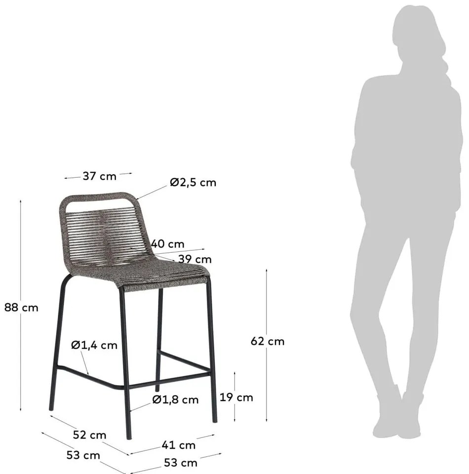 Szary hoker ze stalową konstrukcją Kave Home Glenville, wys. 62 cm