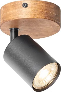 Industrialny reflektor czarny z drewnem, regulowany - Jeana