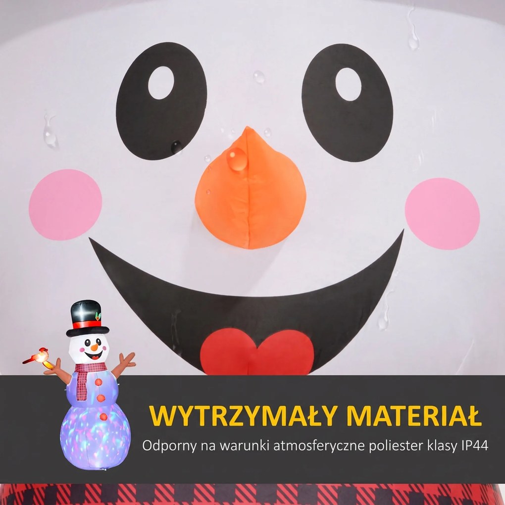 Outsunny Duży Śniegowiec, 2,40 m, Dekoracja Świąteczna z LED-ami, Samonadmuchujący się, Poliester