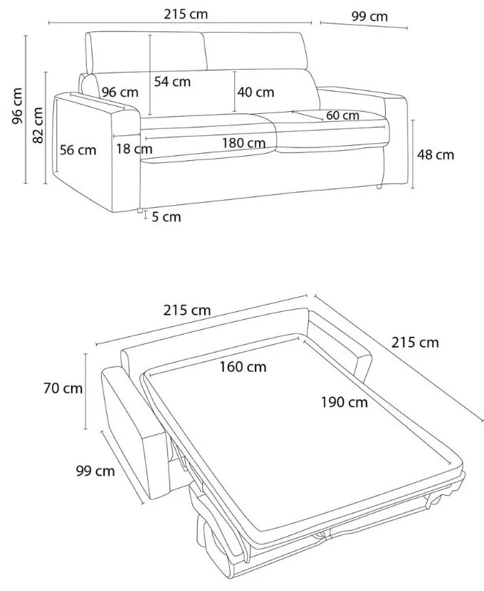 Ciemnoszara sztruksowa rozkładana sofa 215 cm Monaco – Bobochic Paris
