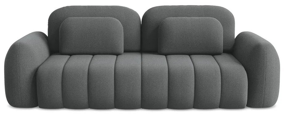 Ciemnoszara sofa rozkładana z materiału bouclé ze schowkiem 266 cm Pele – Makamii