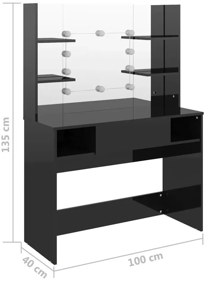 Czarna toaletka z lustrem z żarówkami led S8-K89