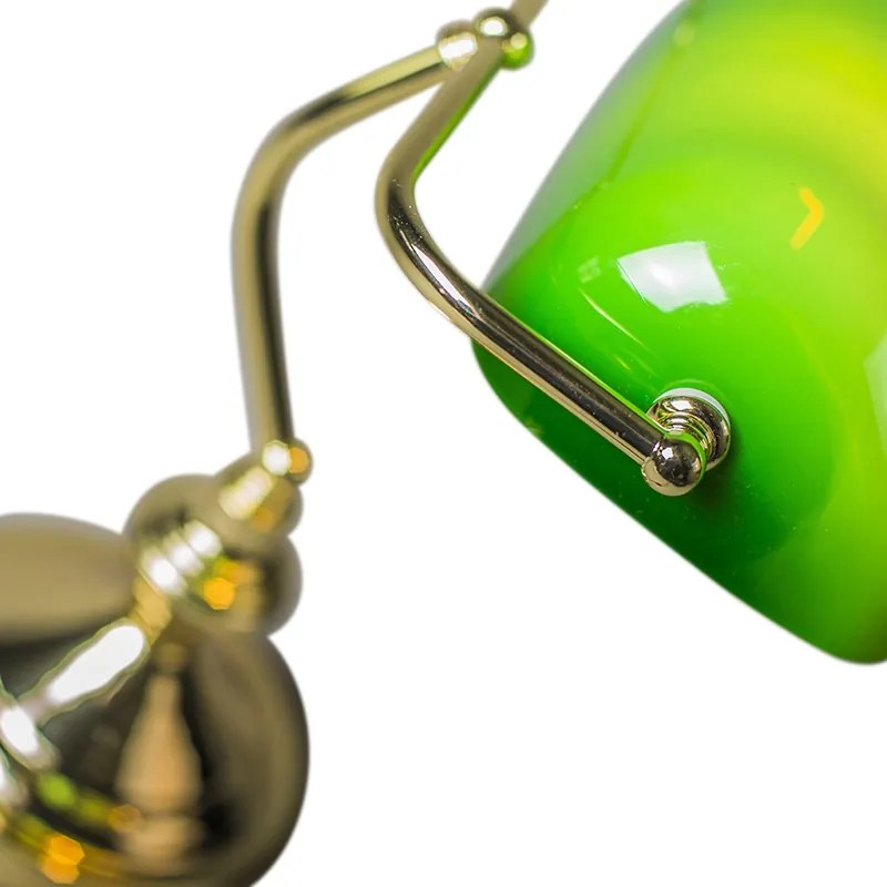 Klasyczna lampa stołowa / lampa notarialna mosiądz ze szklanym kloszem w kolorze zielonym - Banker Retro Oswietlenie wewnetrzne