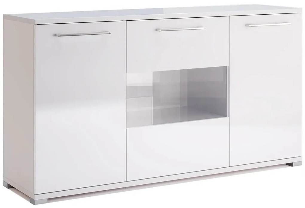 Biała duża komoda z witryną 150 cm - Wilhelm 16X