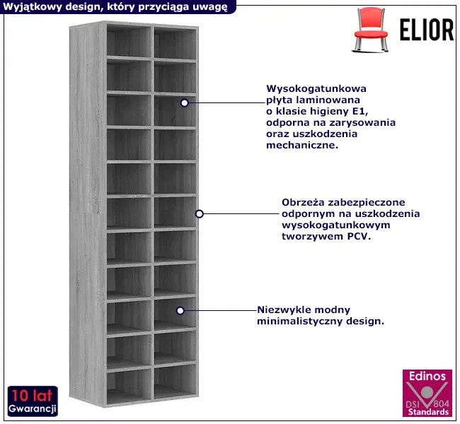 Wysoka otwarta szafa na buty szary dąb sonoma - Vaxon