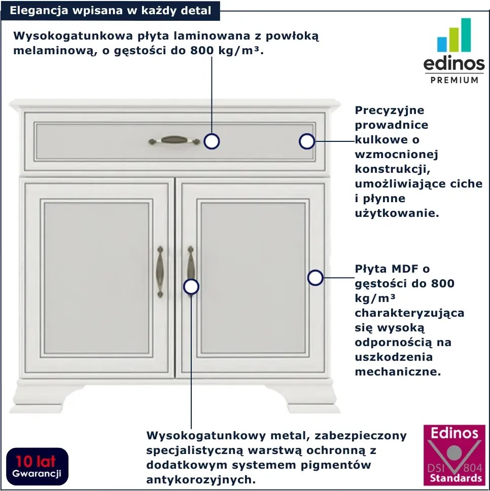 Komoda klasyczna z szafką i szufladą fineline crema H0-A13