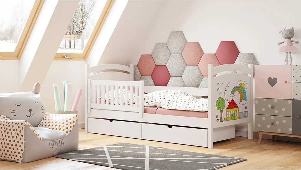 Łóżko dziecięce Amely 70x140 z tablicą suchościeralną - biały