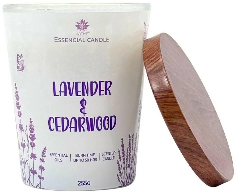 Świeca Arome w szkle z metalową pokrywką 255 g Lavender & Cedarwood