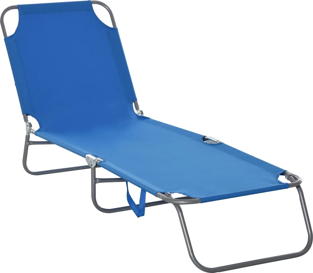 Outsunny Leżak Plażowy Niebieski z Regulowanym Oparciem Składany Idealny na Balkon i Taras do 120 kg | Aosom PL