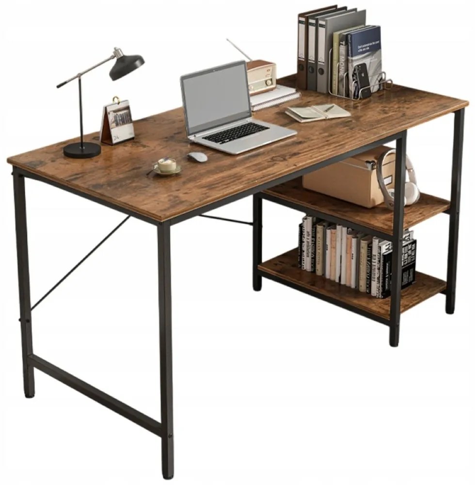Biurko komputerowe – metalowe, styl gamer, design loftowy/industrialny, 2 półki boczne, 120 cm