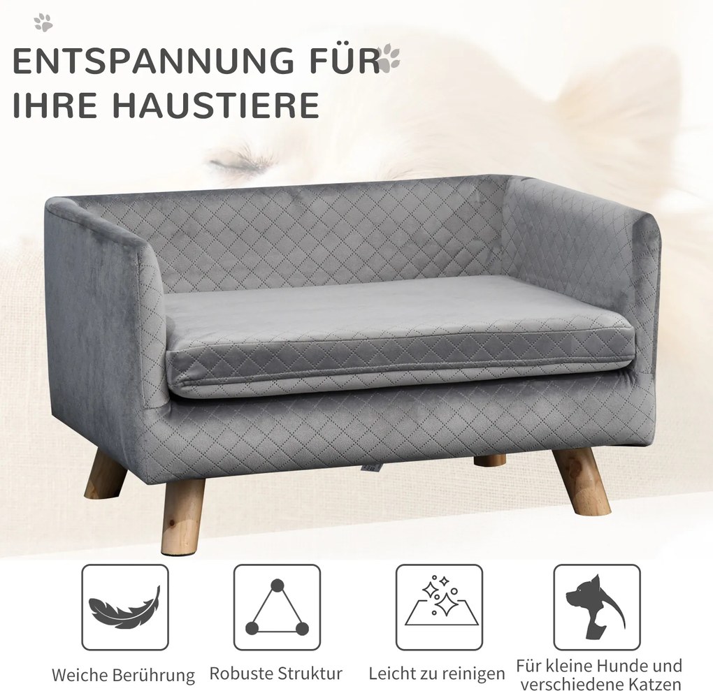 Sofa dla psa PawHut z drewnianymi nogami legowisko dla małych psów do 8 kg szara