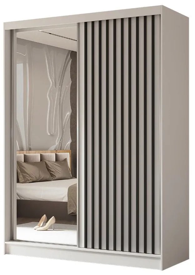 Szafa przesuwna - Lamel z lustrem 160 cm, biały mat