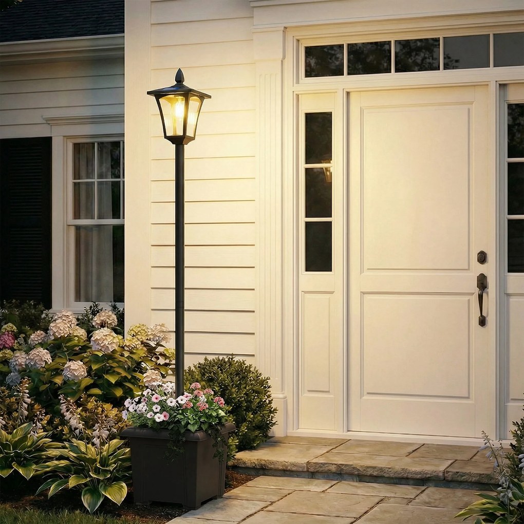 Outsunny Solarna lampa ogrodowa, odporna na warunki atmosferyczne, wysokość 160 cm, LED, 10 godz. oświetlenia, IP44, zewnętrzna, Czarna | Aosom PL