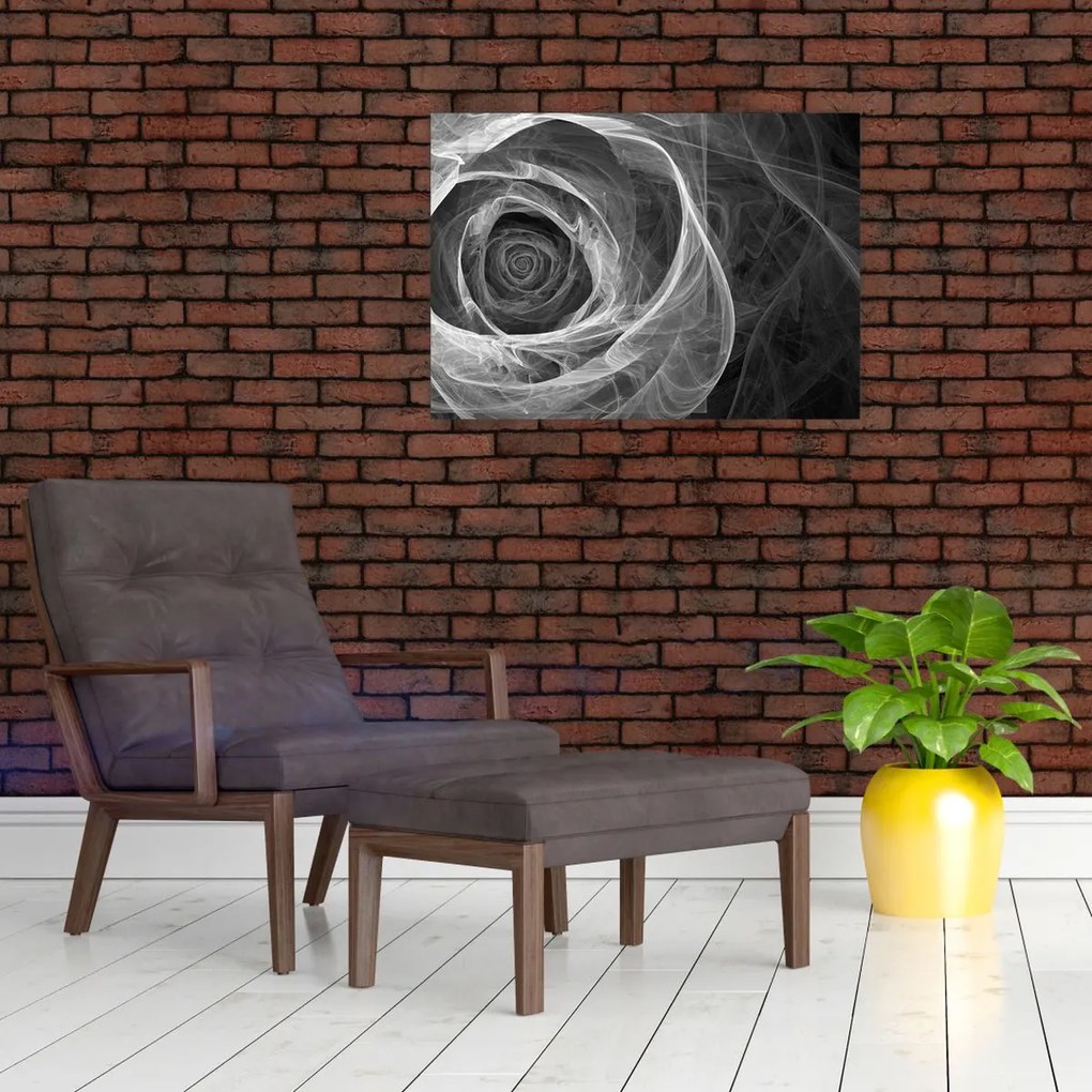 Obraz na szkle - Abstrakcyjna róża czarno-biała (70x50 cm)