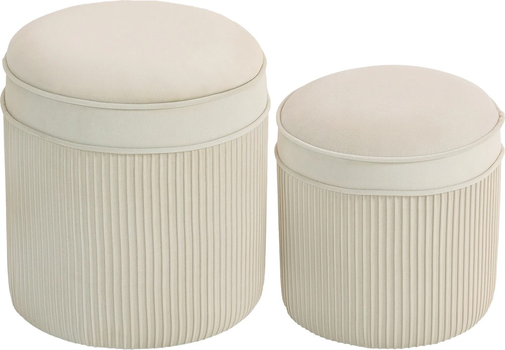 HOMCOM Zestaw 2 pufów z miejscem do przechowywania, puf z pokrywą, okrągły podnóżek w welurze 36 x 36 x 41,5 cm kremowy