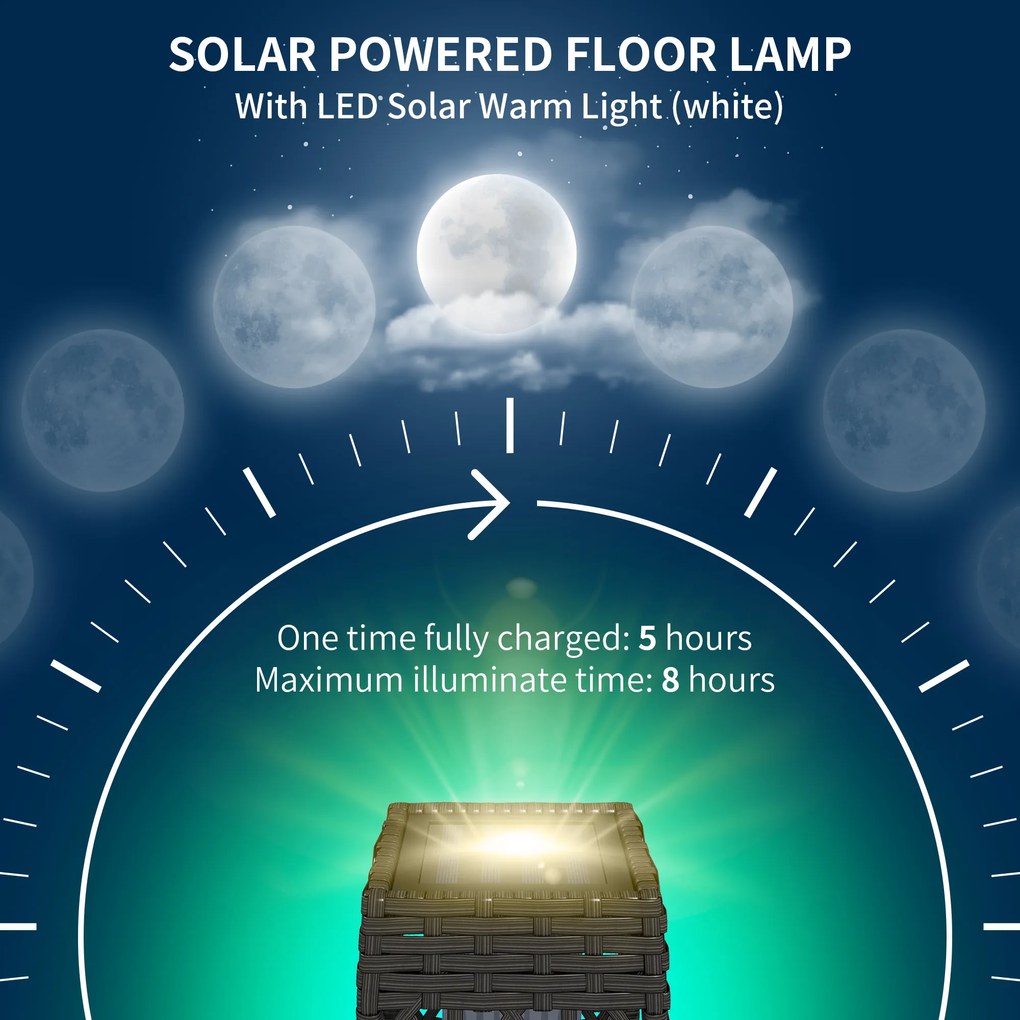 Outsunny Lampa Solarna Rattan z Czujnikiem Światła Anty-UV Wodoodporna LED Stal Szara | Aosom PL