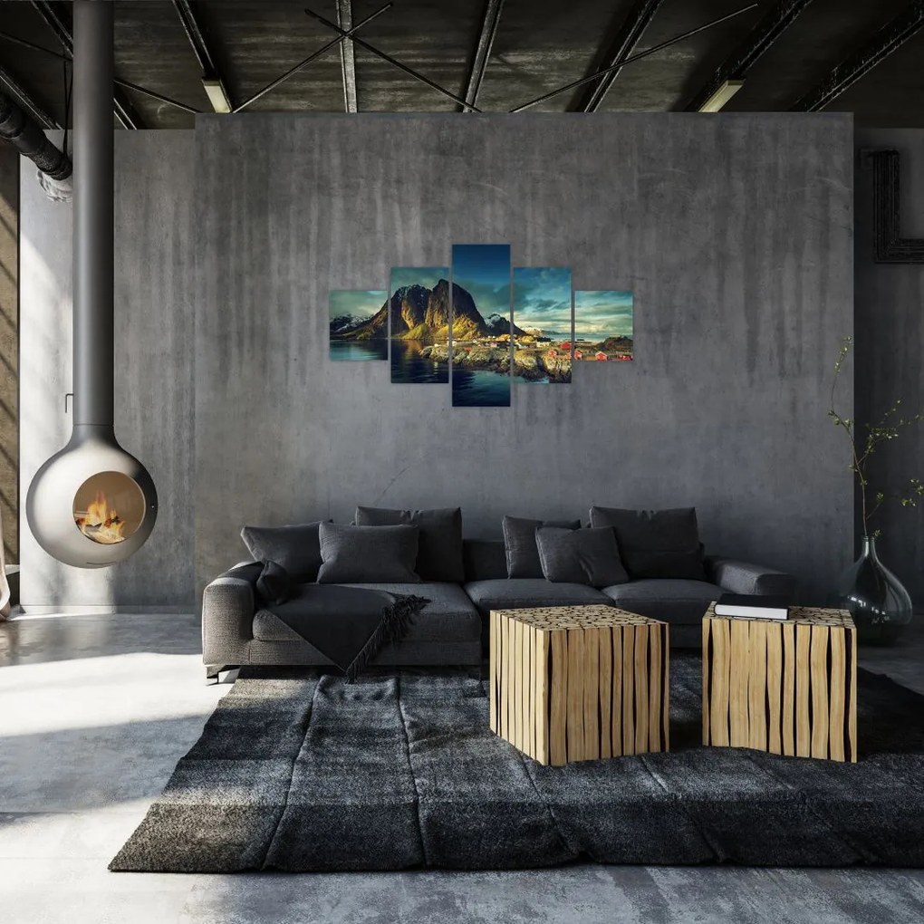 Obraz wioski rybackiej w Norwegii (125x70 cm)