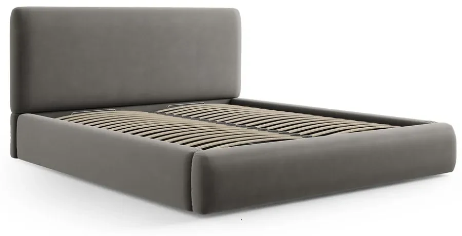 Szare tapicerowane łóżko dwuosobowe ze schowkiem i stelażem 180x200 cm Colonel – Cosmopolitan Design