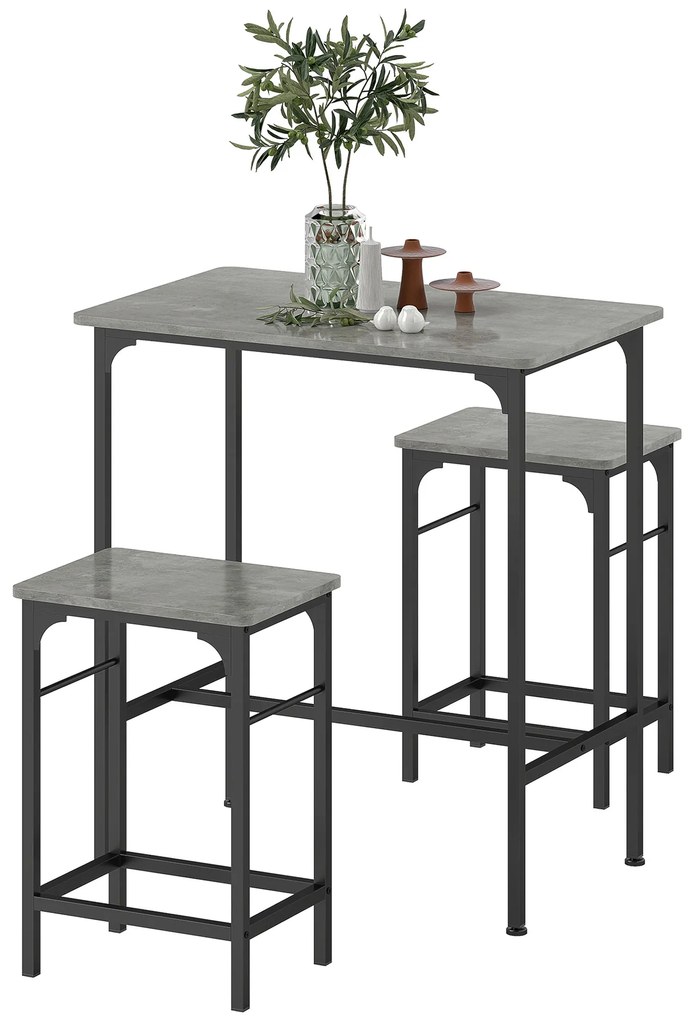 Zestaw do baru HOMCOM z stołkami - Stół z 2 krzesłami z antypoślizgowymi podkładkami, Szary