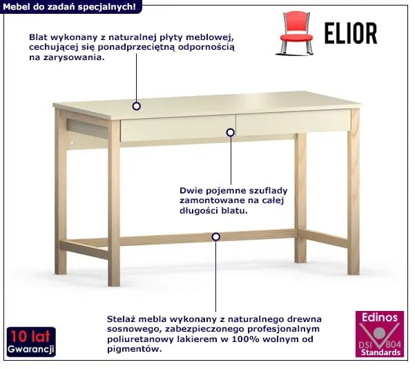 Beżowe biurko z dwiema szufladami - Mioxis 3X 50x100