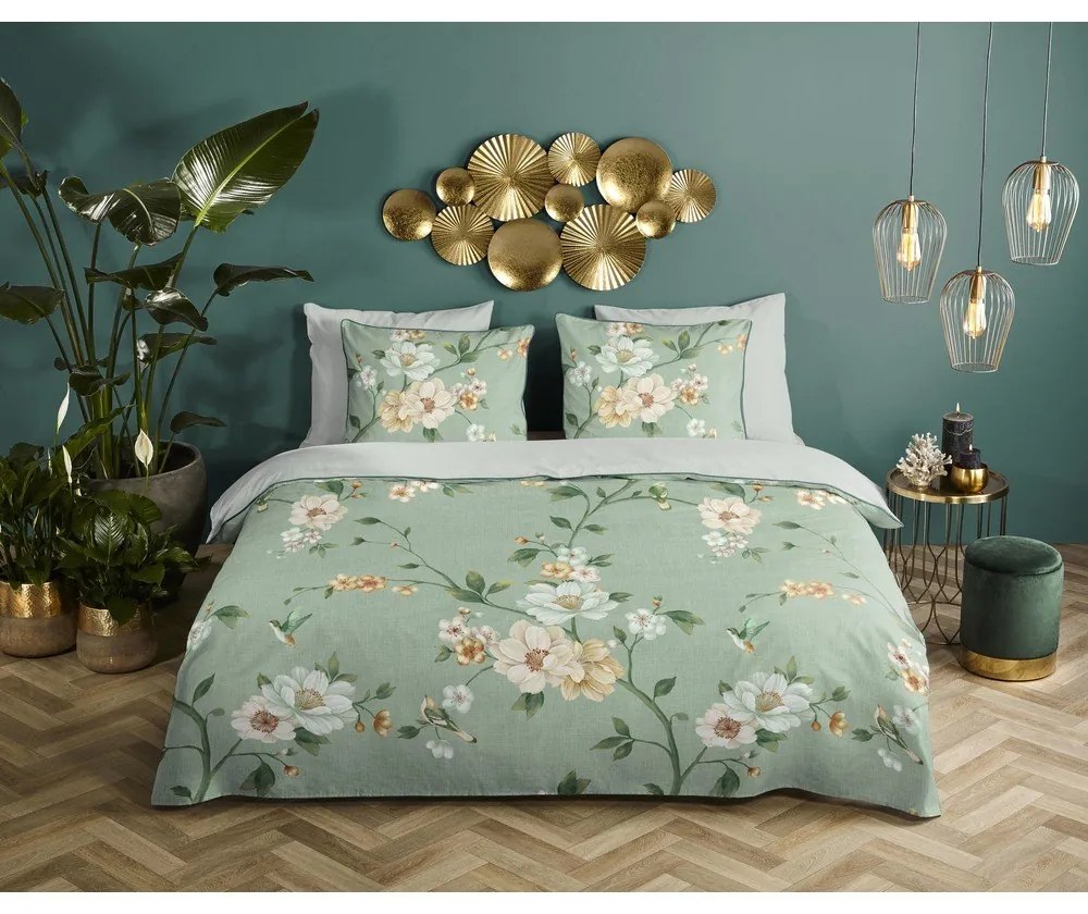 Zielona pościel dwuosobowa z satyny bawełnianej 200x220 cm Sizena – Descanso