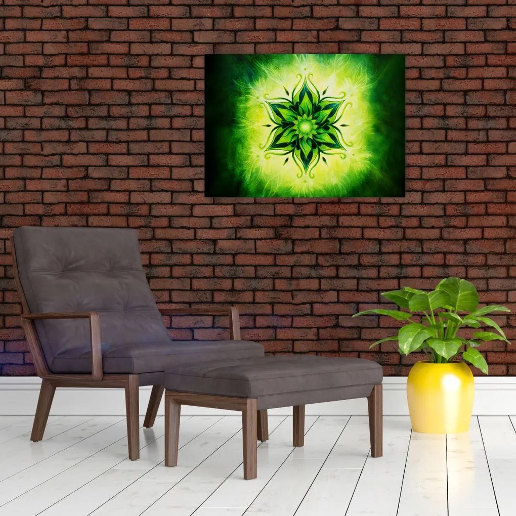 Obraz - Kwiatowa mandala na zielonym tle (70x50 cm)