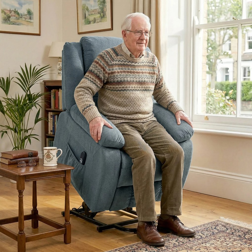 HOMCOM Fotel z funkcją wstawania z miękkim obiciem, Rekliner z pilotem i bocznymi kieszeniami, Szary