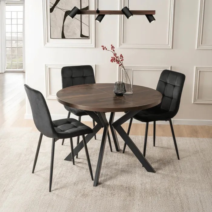 Stół Okrągły Rozkładany LUKAS 100-250 cm Orzech/Czarny Nowoczesny