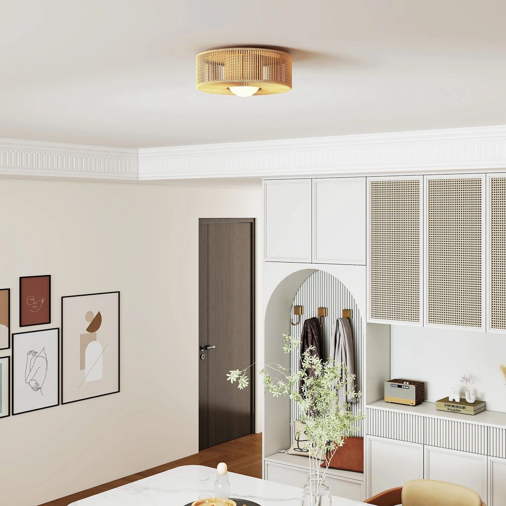 HOMCOM Lampa sufitowa, wisząca lampa boho z oprawką G9 LED, abażur ze sznurka konopnego okrągły