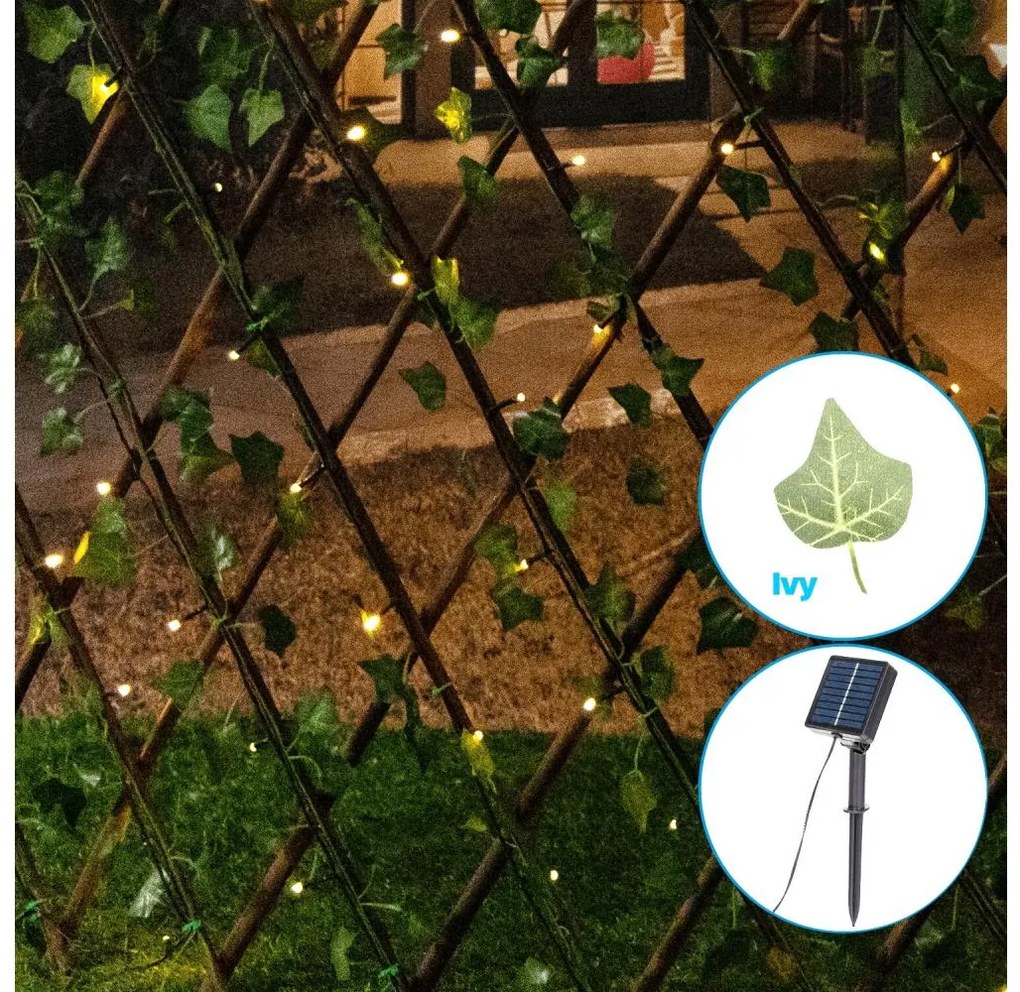 Aigostar - LED 148x, 2x1,2m solarny łańcuch IP65 ciepła biel ivy