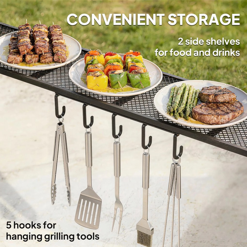 Outsunny Pawilon grillowy 2,4 x 1,5 m ognioodporny, pawilon ogrodowy z łukowym dachem, półki boczne i haki, ciemnoszary | Aosom PL