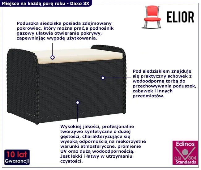 Ogrodowa czarna skrzynia z siedziskiem W0-P56