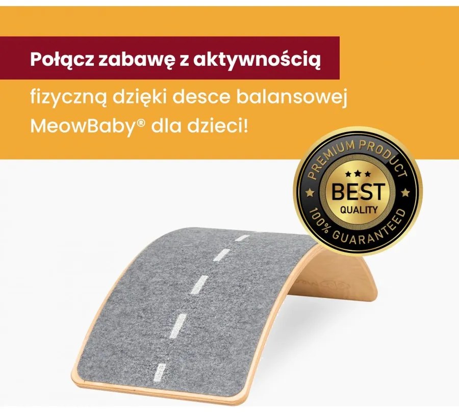 Deska do balansowania z filcem 80x30cm dla dzieci. balance board szary z filcem szarym - meowbaby®