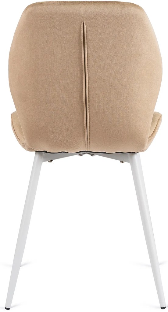 Krzesło Tapicerowane do Jadalni LUCKY Beżowe z Białymi Nogami Welurowe Nowoczesne