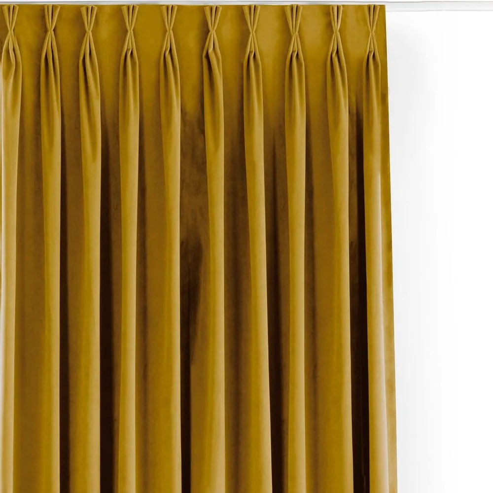 Musztardowa aksamitna zasłona częściowo zaciemniająca (dimout) 140x270 cm Velto – Filumi