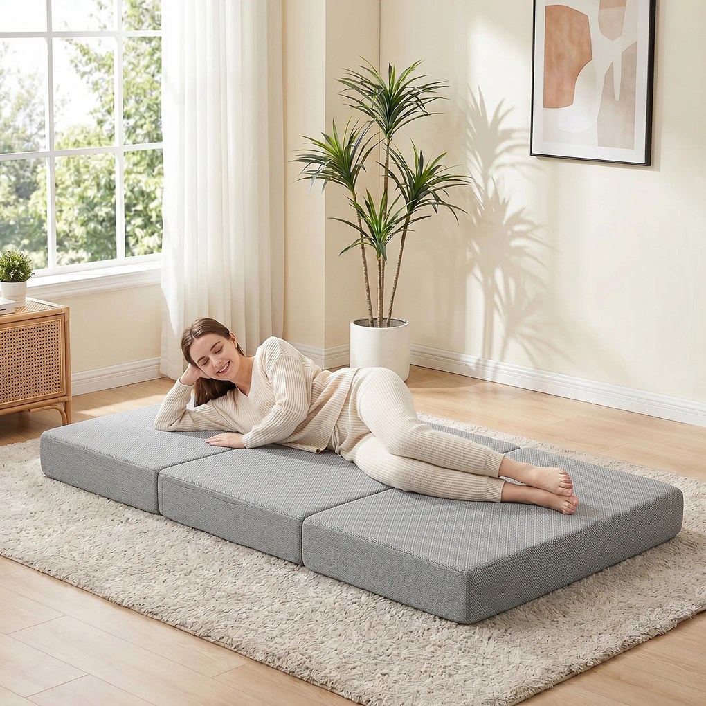HOMCOM Materac składany 200 x 90 cm, 15 cm, składany materac, przenośny materac podłogowy z pralnym pokrowcem, certyfikat Oeko-Tex | Aosom PL