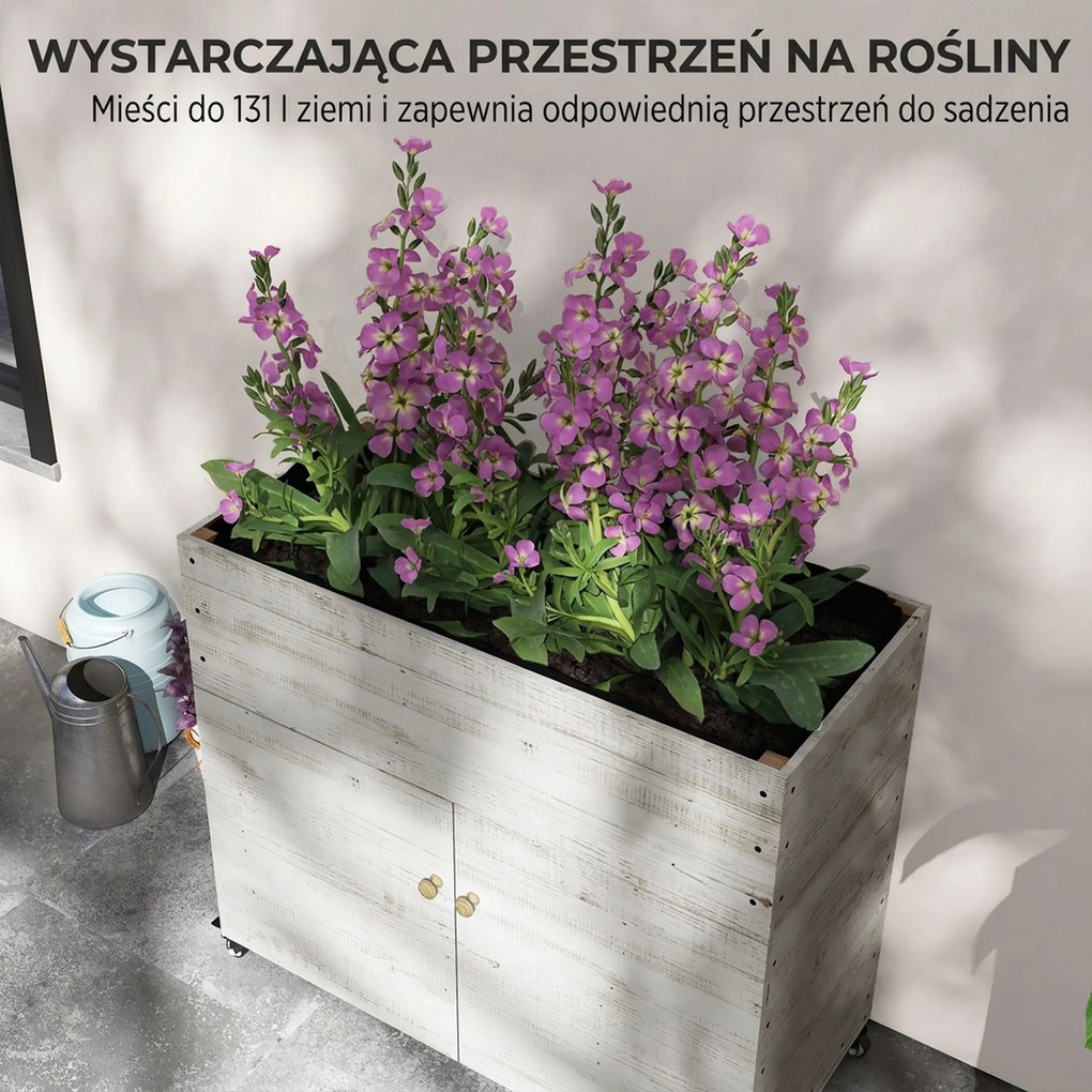 Outsunny Podwyższane Grządki Drewniane z Szufladą Szklarnia na Kółkach Skrzynia Ziołowa 110x50x95cm Biały | Aosom PL