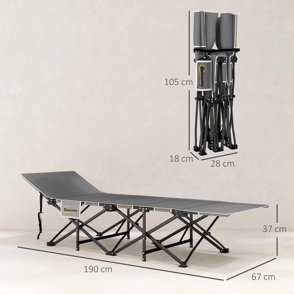 Outsunny Składane łóżko campingowe, z materacem, ergonomiczne, metalowy stelaż, Czarne